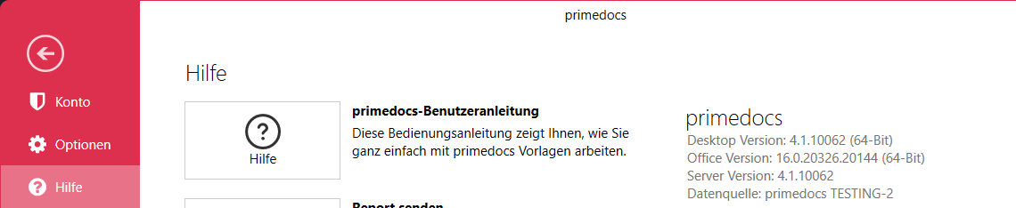 Menü Hilfe mit ausgewähltem Eintrag Hilfe und Versionsanzeige