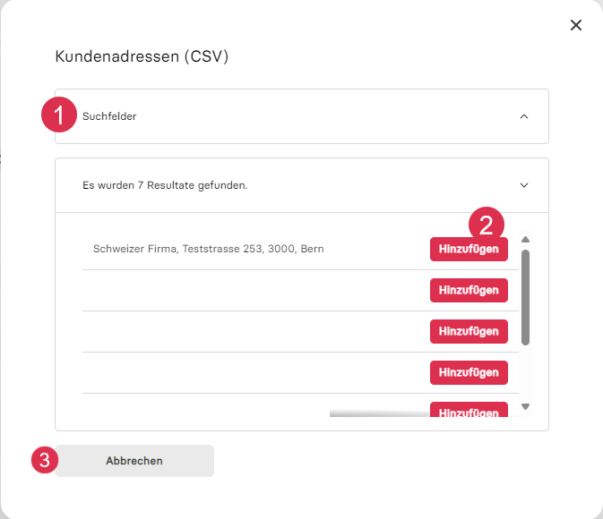 Ergebnisliste der Suche mit Schaltfläche «Hinzufügen» (2)
