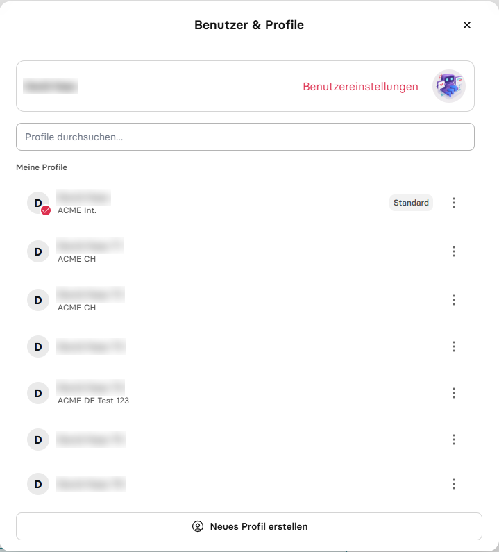 Panel «Benutzer &amp; Profile»