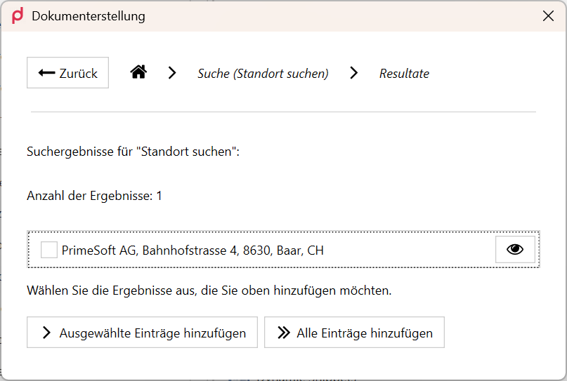 CodeDataProvider search result in the document creation dialog
