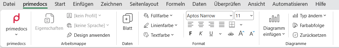 primedocs ribbon in Excel