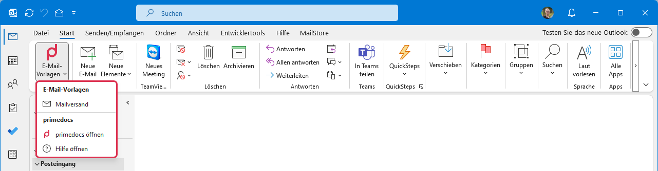 "E-mail templates" button in the Outlook main window
