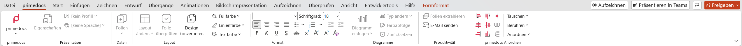 primedocs ribbon in PowerPoint